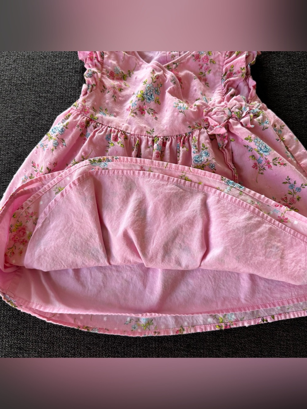 Janie and Jack Pink Floral Wrap Dress with Bow Cottagecore Baby Girl 12-18M - Picture 6 of 9